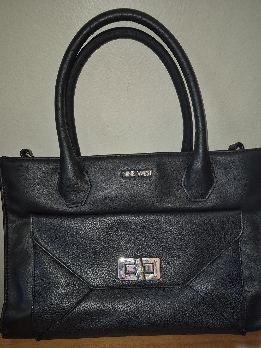 Nine West Black Double-Handle Structured Satchel With Shoulder Strap